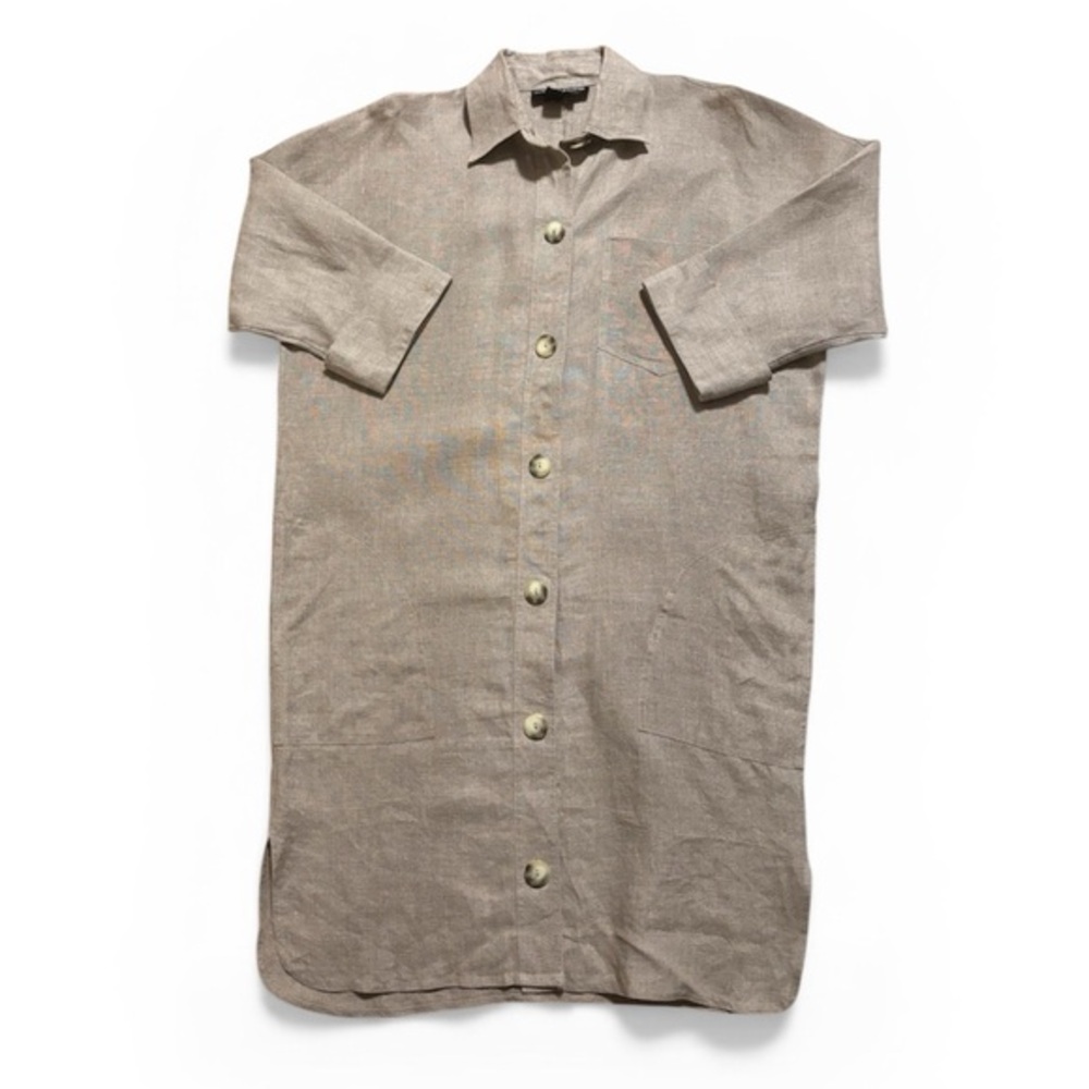 Vintage Andrea Jovine 100% Linen Tan Button Down Dress | Sz 12